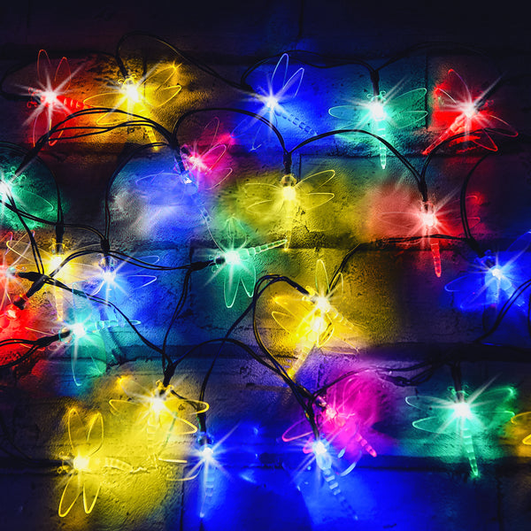 30 Multi-Colour LED Dragonfly Solar Fairy Lights