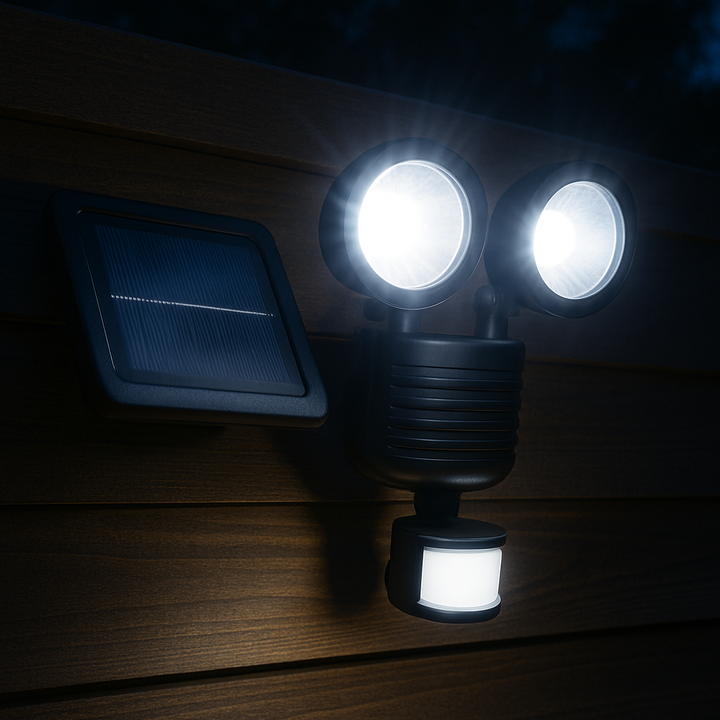 NightHawk - 22 LED Twin Head Solar Security Light — with Remote Solar Panel