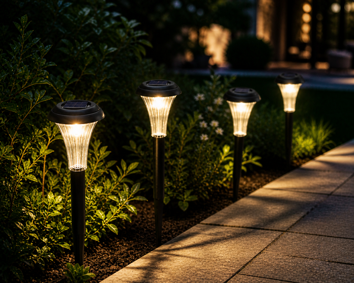 Halo Black Solar Garden Stake Lights – Bright White LED (Set of 8)