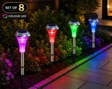 Halo Silver Solar Garden Stake Lights – Colour Changing LED  (Set of 8)