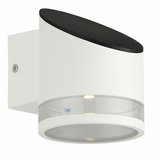 Modern outdoor wall light fixture with black and white design on a white background