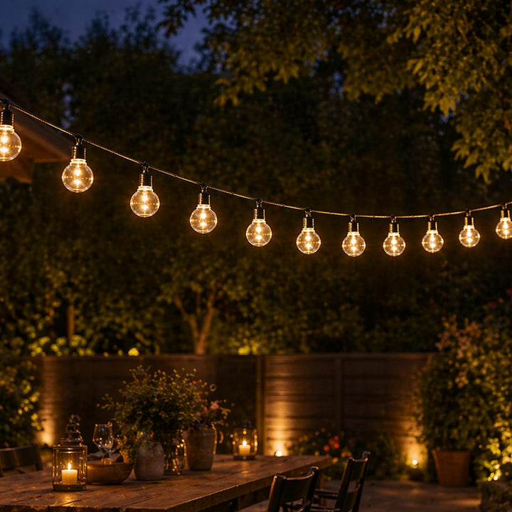 Classic Warm White Solar Festoon Lights – Set of 20