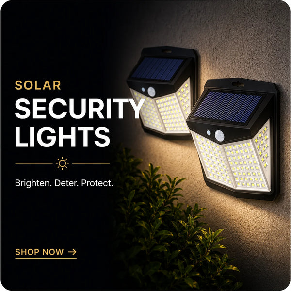 Solar security lights on a wall 