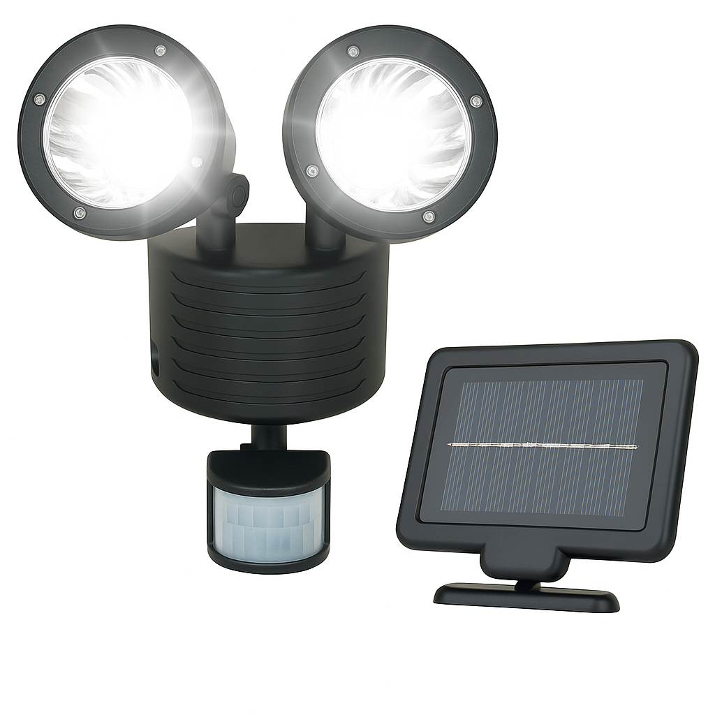 22-LED_Solar_Security_Light 22 LED Twin Head Solar Security Light β with Remote Solar Panel - Image 1